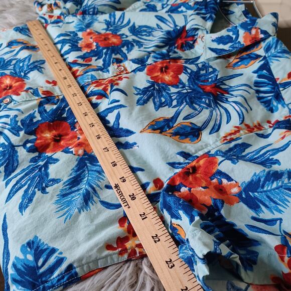 Denim & Flower Short-Sleeve Button-Up Shirt Blue Tropical Summer Slim Fit XL - Picture 3 of 6